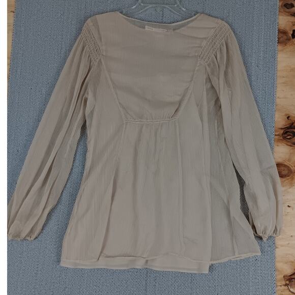 Studio M Rebecca Blouse Womens Large Wheat Brown Lined Shear Summer Casual - Picture 7 of 14